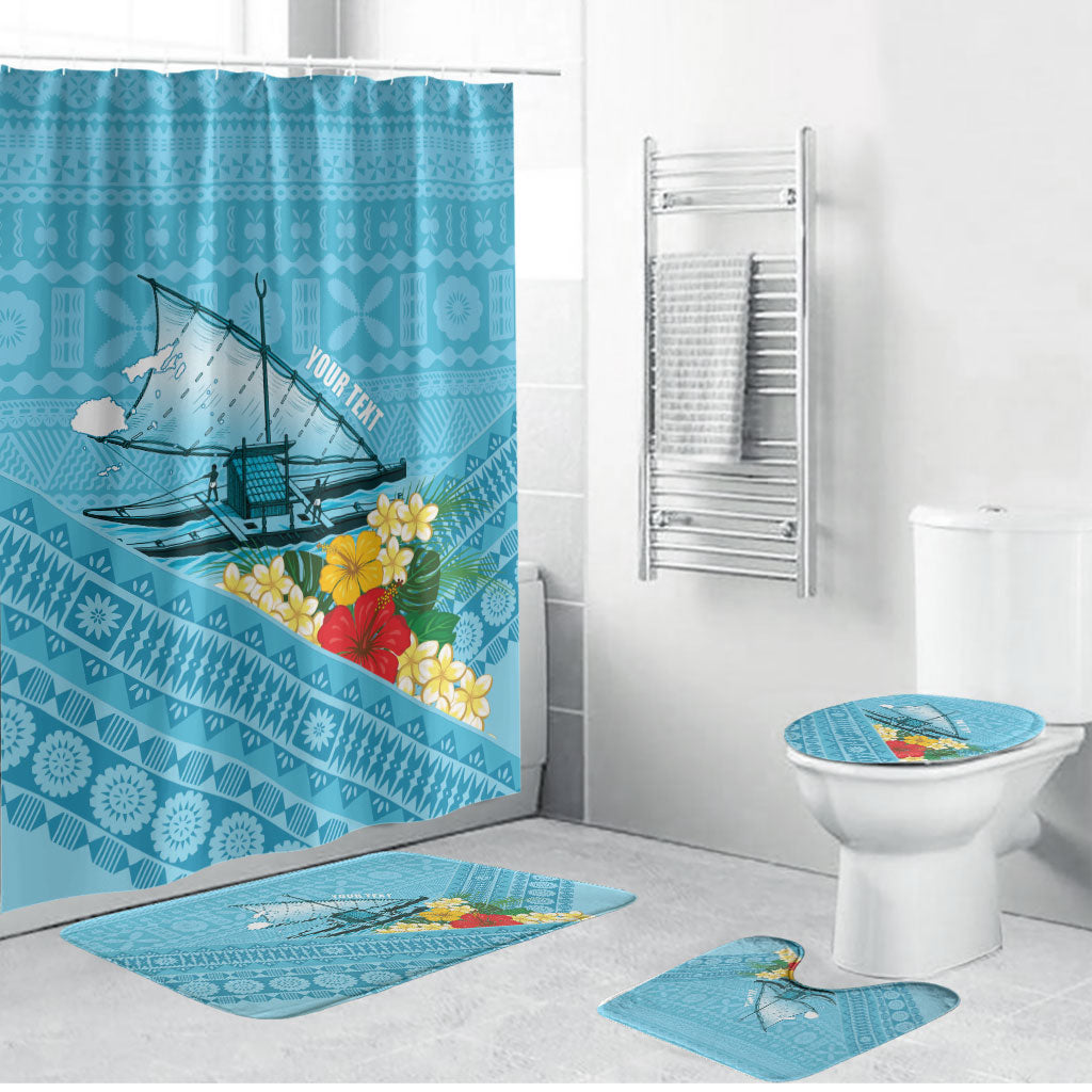 Personalised Bula Vinaka Fiji Drua Bathroom Set Fijian Traditional Canoe Tapa Cloth Blue LT14 Bathroom Set (4 pcs) Blue - Polynesian Pride
