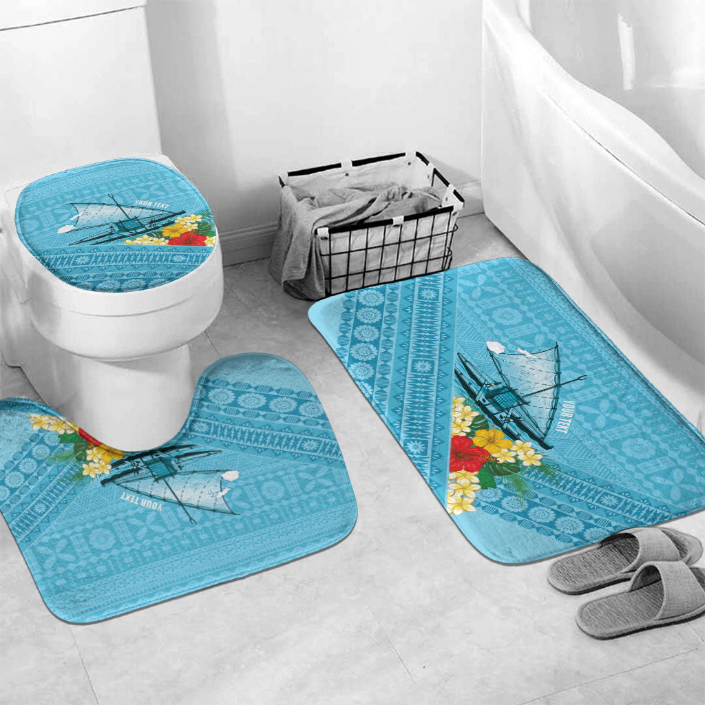 Personalised Bula Vinaka Fiji Drua Bathroom Set Fijian Traditional Canoe Tapa Cloth Blue LT14 Mat Set Only (3 pcs) One Size Blue - Polynesian Pride