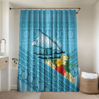 Personalised Bula Vinaka Fiji Drua Bathroom Set Fijian Traditional Canoe Tapa Cloth Blue LT14 Shower Curtain Only Blue - Polynesian Pride