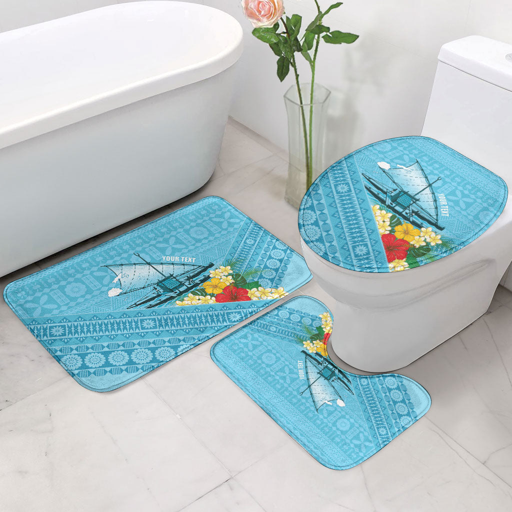 Personalised Bula Vinaka Fiji Drua Bathroom Set Fijian Traditional Canoe Tapa Cloth Blue LT14 - Polynesian Pride