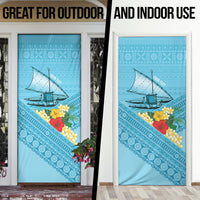 Personalised Bula Vinaka Fiji Drua Door Cover Fijian Traditional Canoe Tapa Cloth Blue LT14 - Polynesian Pride