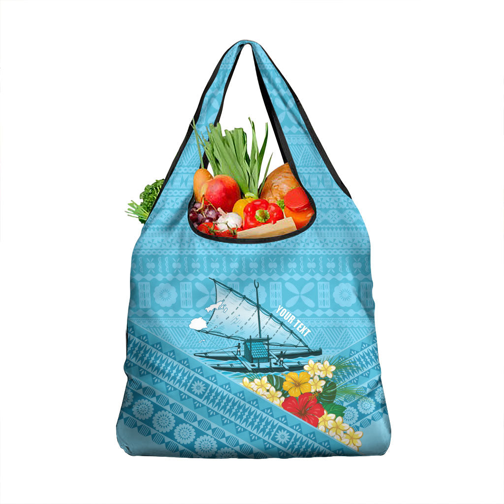 Personalised Bula Vinaka Fiji Drua Grocery Bag Fijian Traditional Canoe Tapa Cloth Blue LT14 1-pack One Size Blue - Polynesian Pride
