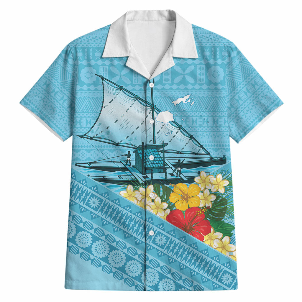 Personalised Bula Vinaka Fiji Drua Hawaiian Shirt Fijian Traditional Canoe Tapa Cloth Blue LT14 Blue - Polynesian Pride