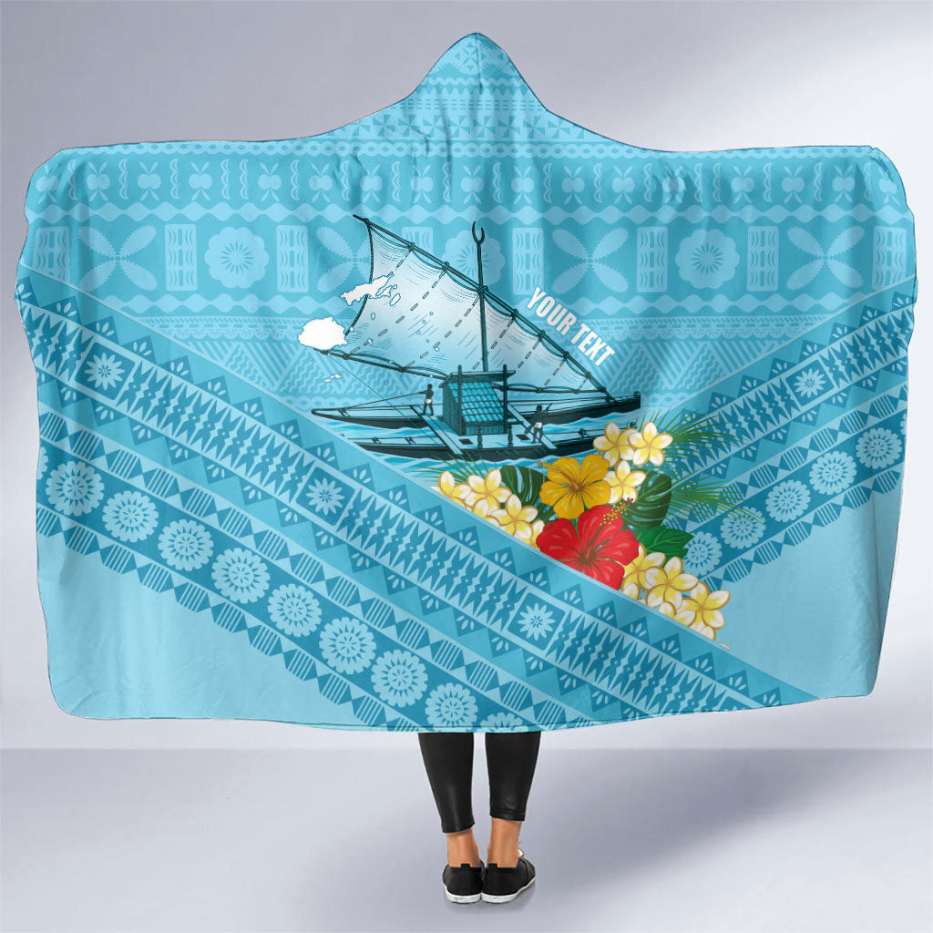 Personalised Bula Vinaka Fiji Drua Hooded Blanket Fijian Traditional Canoe Tapa Cloth Blue LT14 One Size Blue - Polynesian Pride