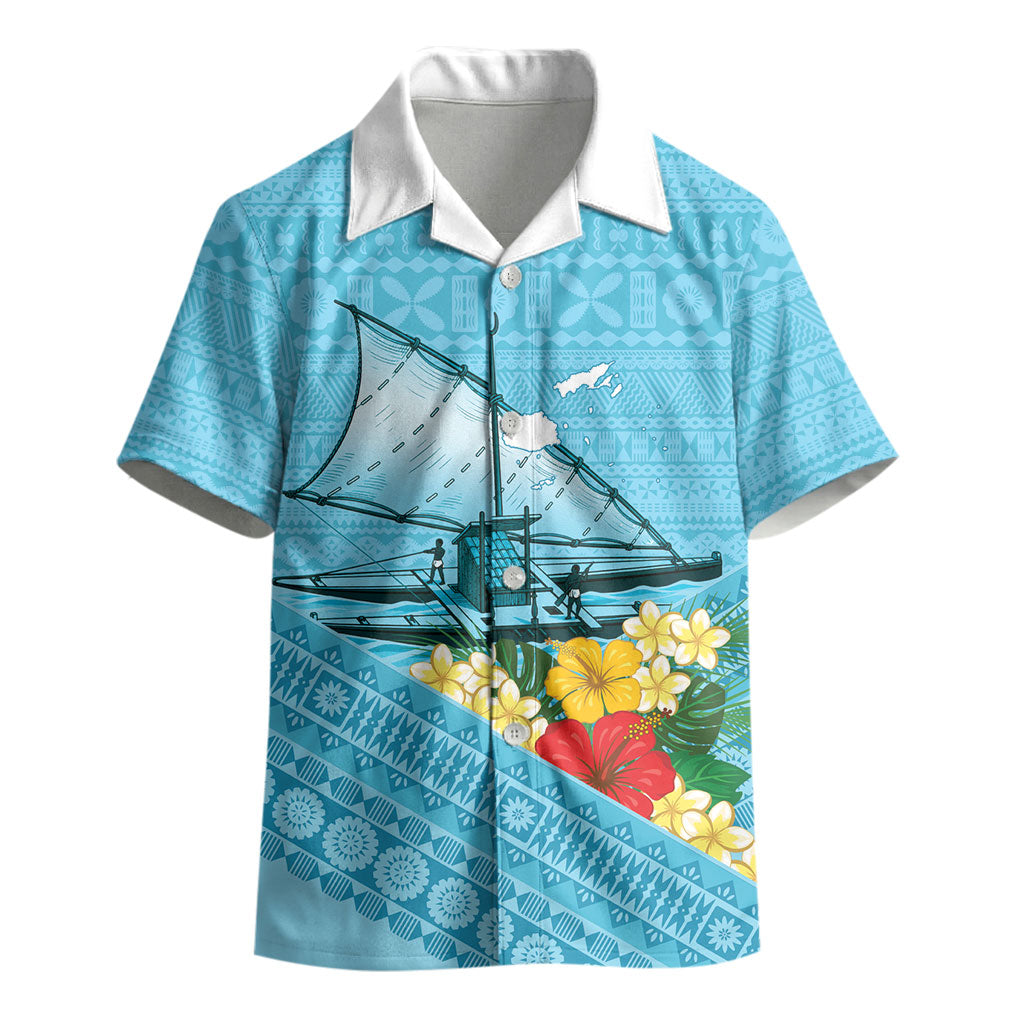Personalised Bula Vinaka Fiji Drua Kid Hawaiian Shirt Fijian Traditional Canoe Tapa Cloth Blue LT14 - Polynesian Pride