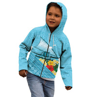 Personalised Bula Vinaka Fiji Drua Kid Hoodie Fijian Traditional Canoe Tapa Cloth Blue LT14 - Polynesian Pride