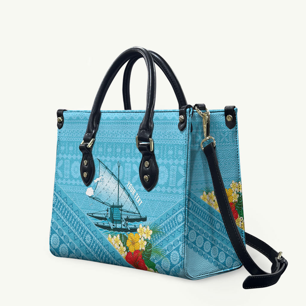 Personalised Bula Vinaka Fiji Drua Leather Bag Fijian Traditional Canoe Tapa Cloth Blue LT14 Blue - Polynesian Pride