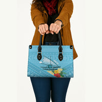Personalised Bula Vinaka Fiji Drua Leather Bag Fijian Traditional Canoe Tapa Cloth Blue LT14 - Polynesian Pride