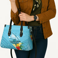 Personalised Bula Vinaka Fiji Drua Leather Bag Fijian Traditional Canoe Tapa Cloth Blue LT14 - Polynesian Pride