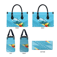 Personalised Bula Vinaka Fiji Drua Leather Bag Fijian Traditional Canoe Tapa Cloth Blue LT14 - Polynesian Pride