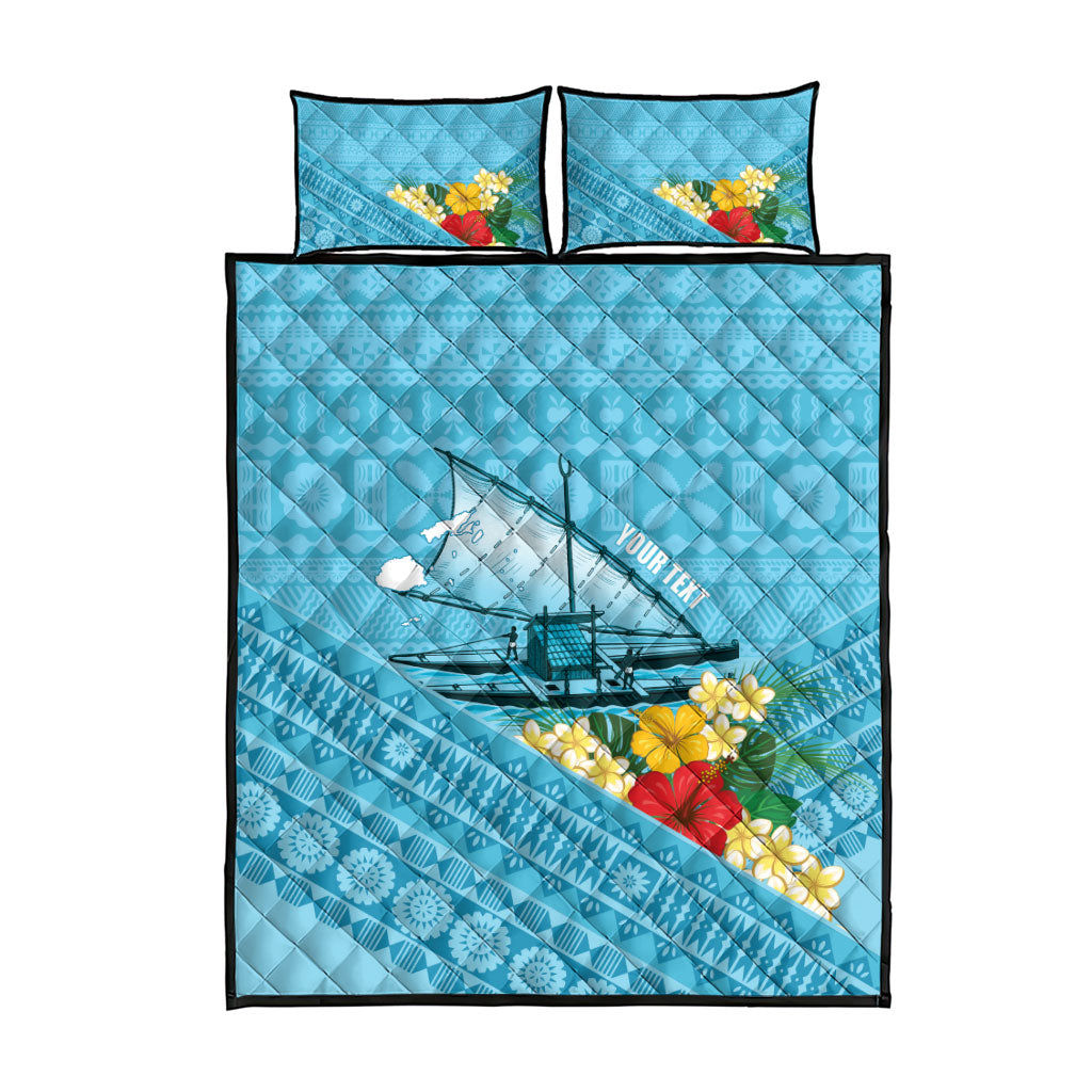 Personalised Bula Vinaka Fiji Drua Quilt Bed Set Fijian Traditional Canoe Tapa Cloth Blue LT14 - Polynesian Pride