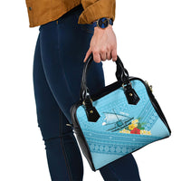 Personalised Bula Vinaka Fiji Drua Shoulder Handbag Fijian Traditional Canoe Tapa Cloth Blue LT14 - Polynesian Pride