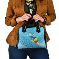Personalised Bula Vinaka Fiji Drua Shoulder Handbag Fijian Traditional Canoe Tapa Cloth Blue LT14 - Polynesian Pride