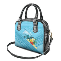 Personalised Bula Vinaka Fiji Drua Shoulder Handbag Fijian Traditional Canoe Tapa Cloth Blue LT14 - Polynesian Pride