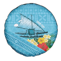 Personalised Bula Vinaka Fiji Drua Spare Tire Cover Fijian Traditional Canoe Tapa Cloth Blue LT14 - Polynesian Pride
