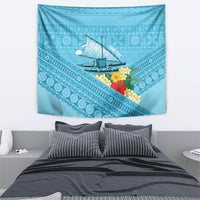 Personalised Bula Vinaka Fiji Drua Tapestry Fijian Traditional Canoe Tapa Cloth Blue LT14 - Polynesian Pride