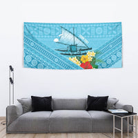 Personalised Bula Vinaka Fiji Drua Tapestry Fijian Traditional Canoe Tapa Cloth Blue LT14 - Polynesian Pride
