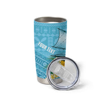 Personalised Bula Vinaka Fiji Drua Tumbler Cup Fijian Traditional Canoe Tapa Cloth Blue LT14 - Polynesian Pride