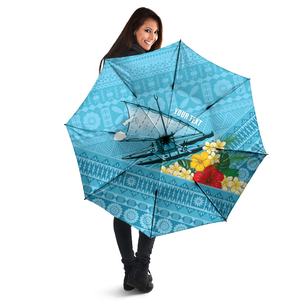 Personalised Bula Vinaka Fiji Drua Umbrella Fijian Traditional Canoe Tapa Cloth Blue LT14 - Polynesian Pride