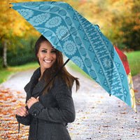 Personalised Bula Vinaka Fiji Drua Umbrella Fijian Traditional Canoe Tapa Cloth Blue LT14 - Polynesian Pride