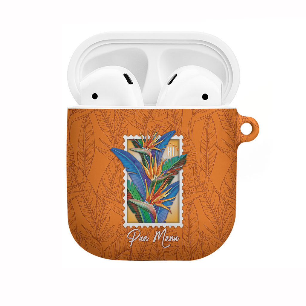 Aloha Hawaii Pua Manu AirPods Case Hawaiian Bird of Paradise Flowers Stylized Stamp LT14 Orange - Polynesian Pride