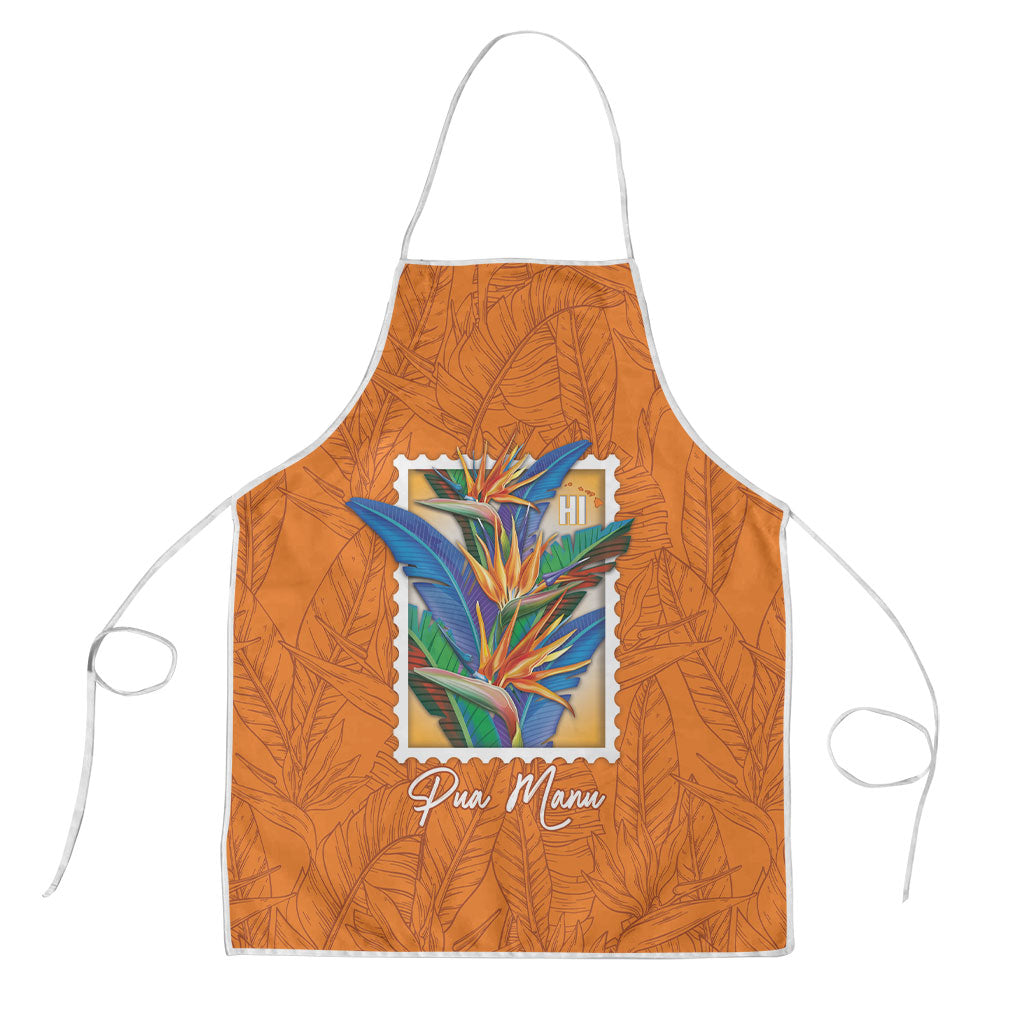 Aloha Hawaii Pua Manu Apron Hawaiian Bird of Paradise Flowers Stylized Stamp LT14 Orange - Polynesian Pride