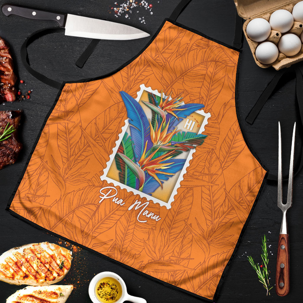 Aloha Hawaii Pua Manu Apron Hawaiian Bird of Paradise Flowers Stylized Stamp LT14 Orange - Polynesian Pride