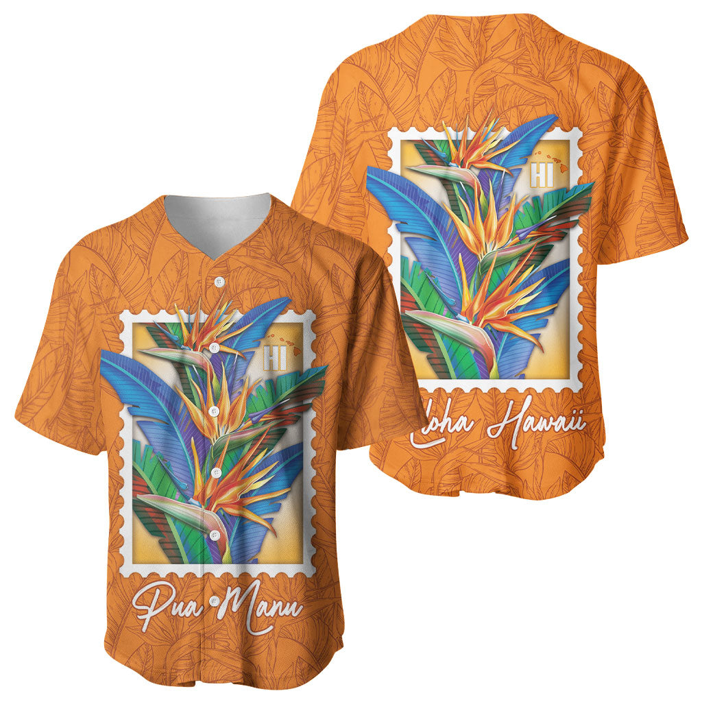 Aloha Hawaii Pua Manu Baseball Jersey Hawaiian Bird of Paradise Flowers Stylized Stamp LT14 - Polynesian Pride