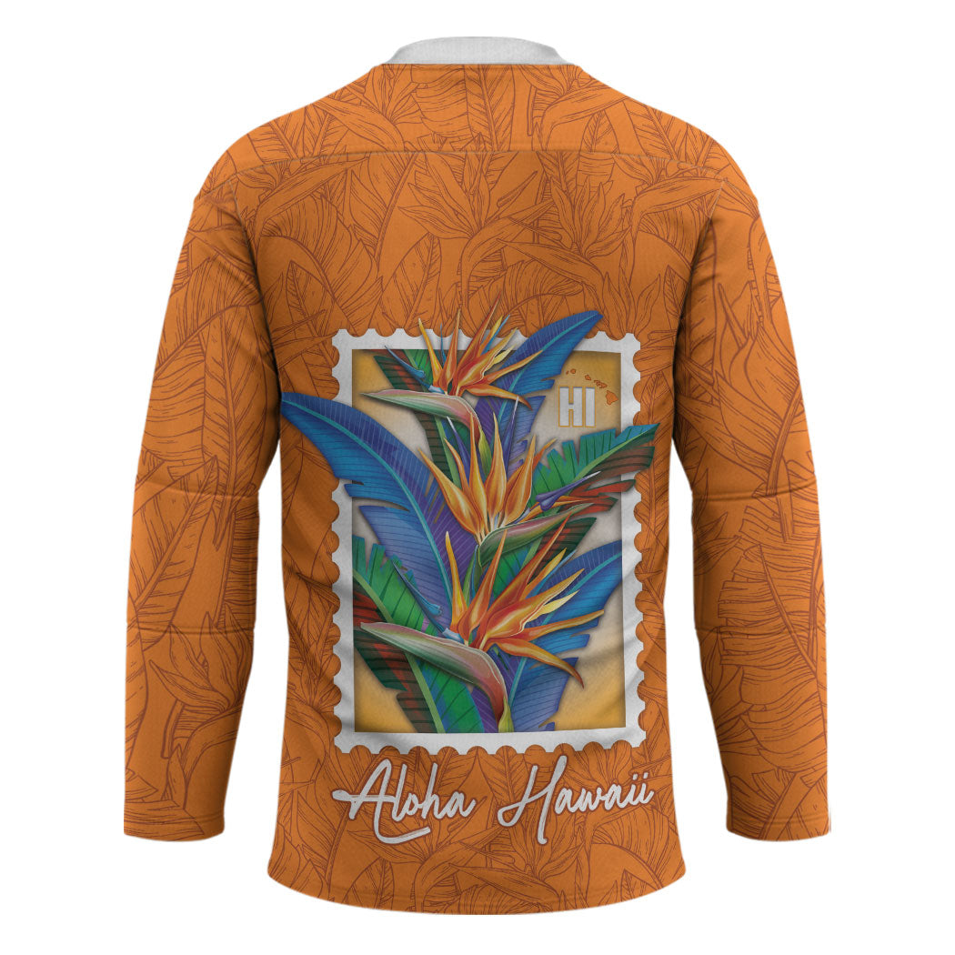 Aloha Hawaii Pua Manu Hockey Jersey Hawaiian Bird of Paradise Flowers Stylized Stamp LT14 - Polynesian Pride