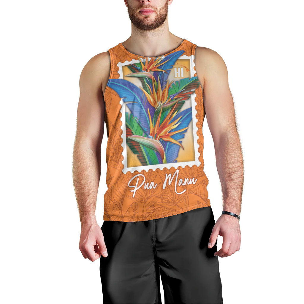 Aloha Hawaii Pua Manu Men Tank Top Hawaiian Bird of Paradise Flowers Stylized Stamp LT14 - Polynesian Pride