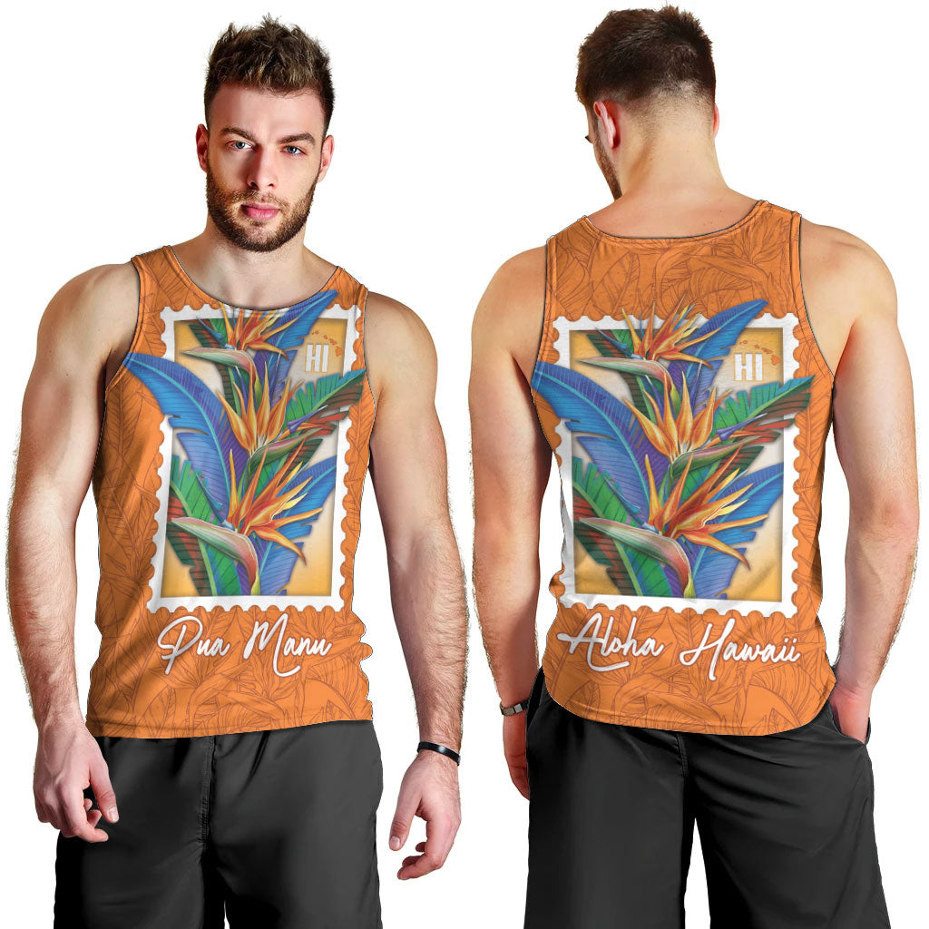 Aloha Hawaii Pua Manu Men Tank Top Hawaiian Bird of Paradise Flowers Stylized Stamp LT14 - Polynesian Pride