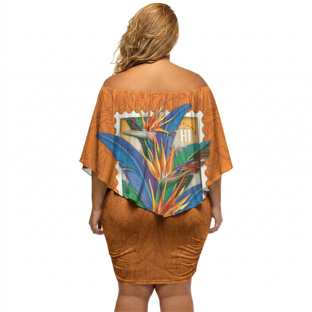 Aloha Hawaii Pua Manu Off Shoulder Short Dress Hawaiian Bird of Paradise Flowers Stylized Stamp LT14 - Polynesian Pride
