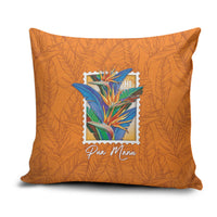 Aloha Hawaii Pua Manu Pillow Cover Hawaiian Bird of Paradise Flowers Stylized Stamp LT14 Orange - Polynesian Pride