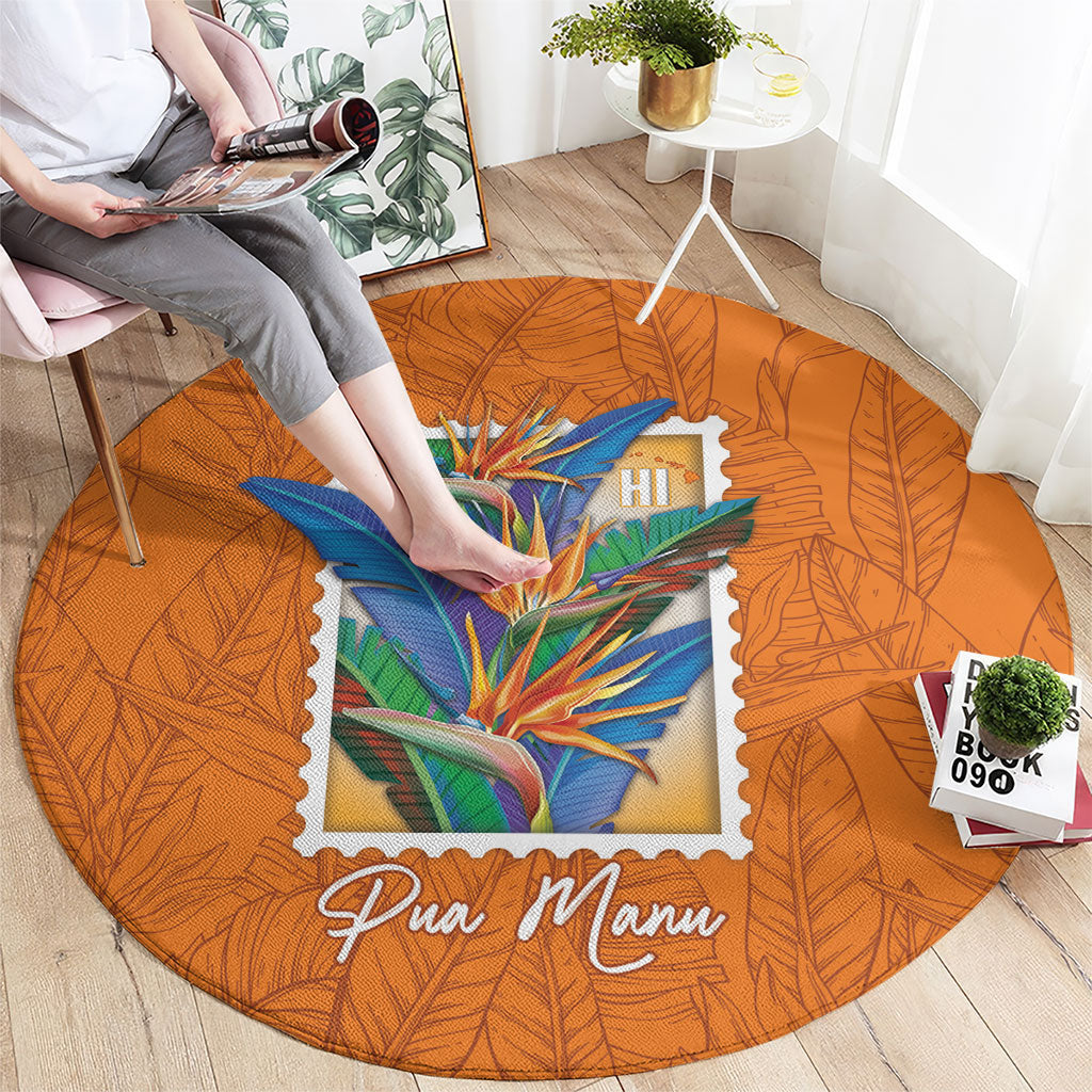 Aloha Hawaii Pua Manu Round Carpet Hawaiian Bird of Paradise Flowers Stylized Stamp LT14 - Polynesian Pride