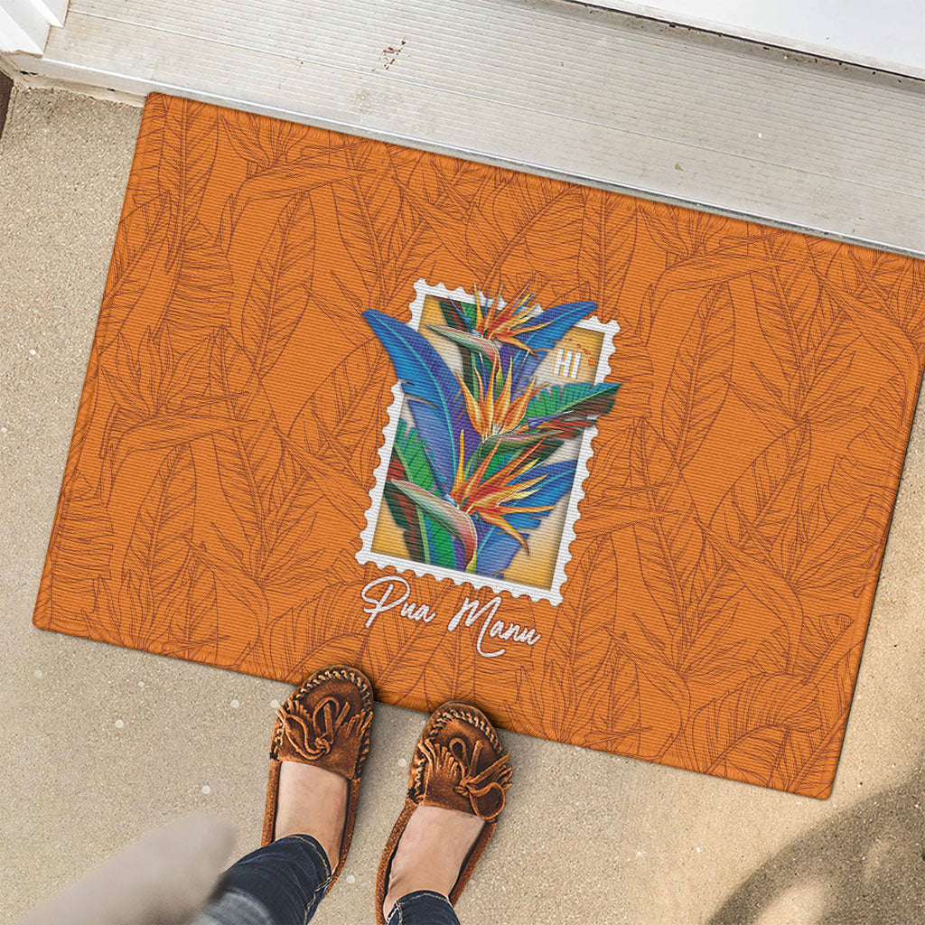 Aloha Hawaii Pua Manu Rubber Doormat Hawaiian Bird of Paradise Flowers Stylized Stamp LT14 - Polynesian Pride