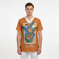 Aloha Hawaii Pua Manu Scrub Top Hawaiian Bird of Paradise Flowers Stylized Stamp LT14 - Polynesian Pride