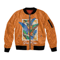 Aloha Hawaii Pua Manu Sleeve Zip Bomber Jacket Hawaiian Bird of Paradise Flowers Stylized Stamp LT14 Unisex Orange - Polynesian Pride