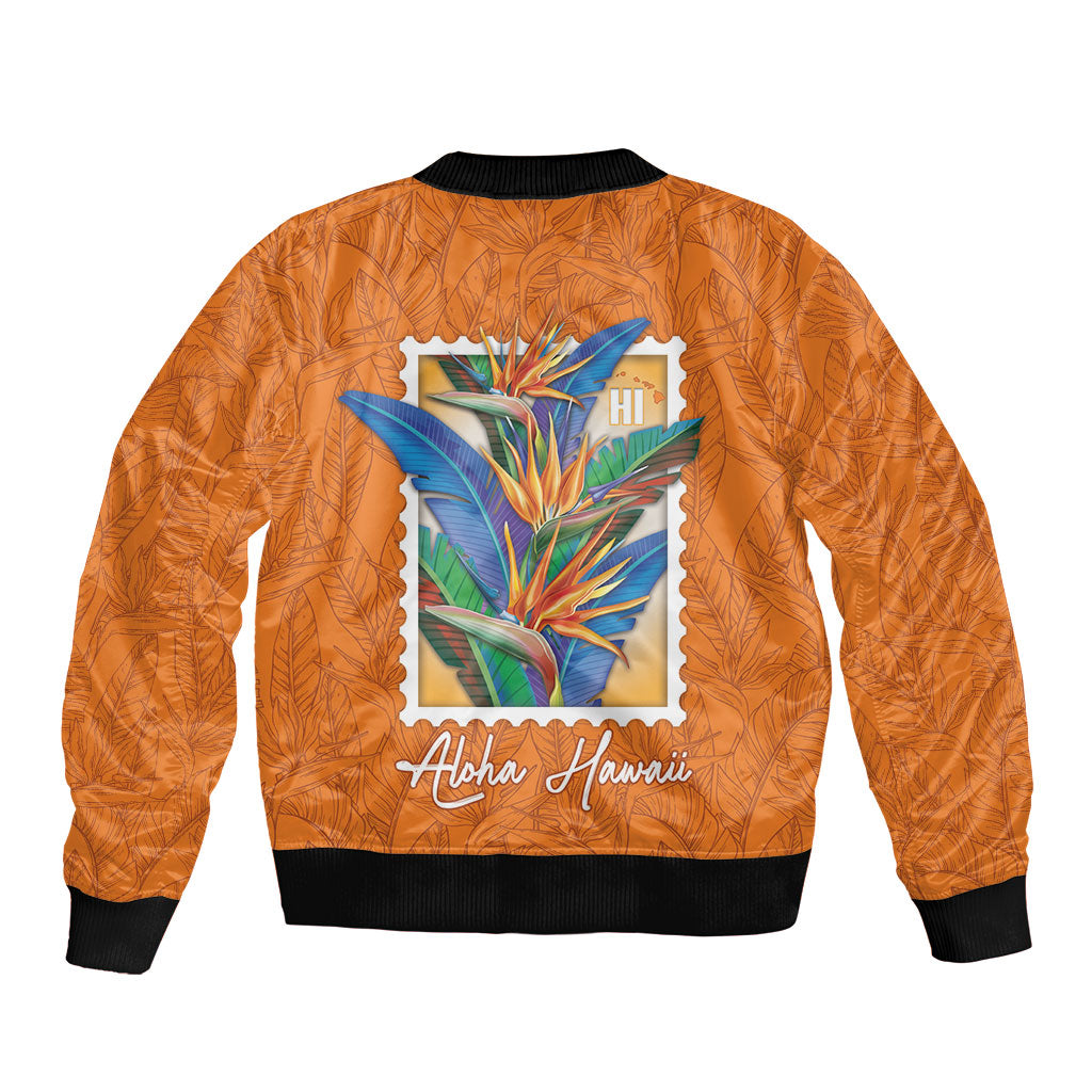 Aloha Hawaii Pua Manu Sleeve Zip Bomber Jacket Hawaiian Bird of Paradise Flowers Stylized Stamp LT14 - Polynesian Pride