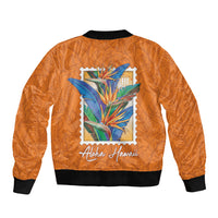 Aloha Hawaii Pua Manu Sleeve Zip Bomber Jacket Hawaiian Bird of Paradise Flowers Stylized Stamp LT14 - Polynesian Pride