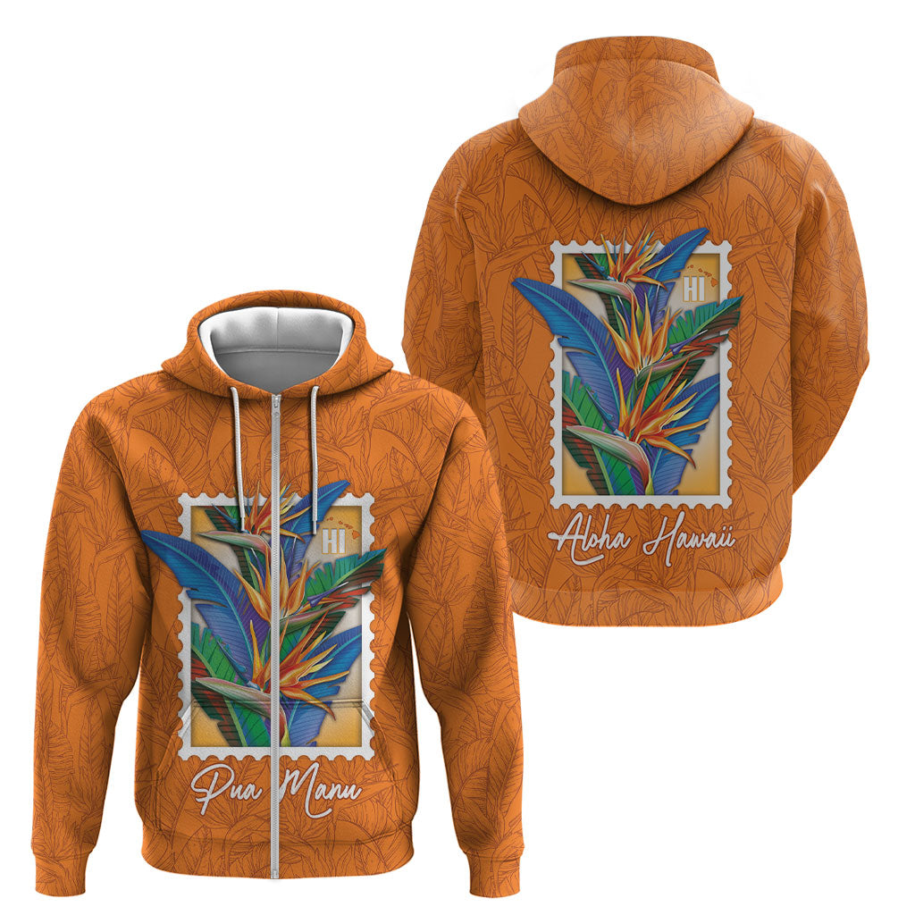 Aloha Hawaii Pua Manu Zip Hoodie Hawaiian Bird of Paradise Flowers Stylized Stamp LT14 - Polynesian Pride