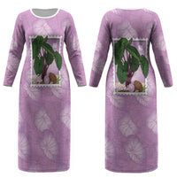 Aloha Hawaii Kalo Couples Matching Long Sleeve Bodycon Dress and Long Sleeve Button Shirt Hawaiian Taro Leaves Stylized Stamp LT14 - Polynesian Pride