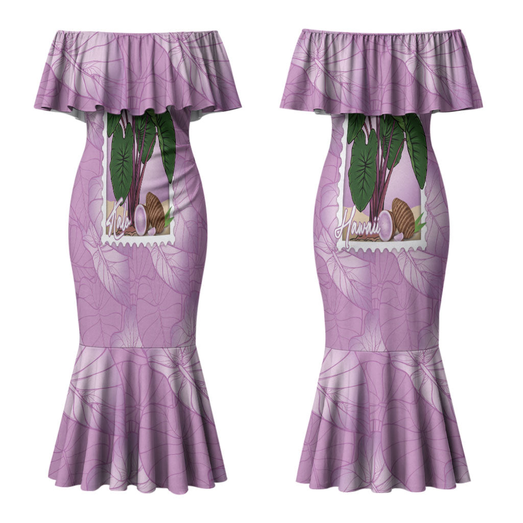 Aloha Hawaii Kalo Couples Matching Mermaid Dress and Long Sleeve Button Shirt Hawaiian Taro Leaves Stylized Stamp LT14 - Polynesian Pride