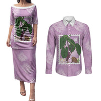 Aloha Hawaii Kalo Couples Matching Puletasi and Long Sleeve Button Shirt Hawaiian Taro Leaves Stylized Stamp LT14 Purple - Polynesian Pride