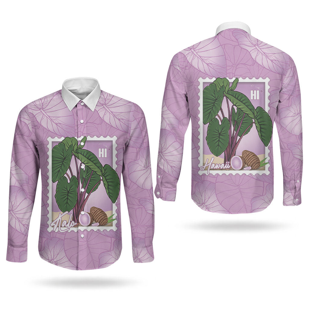 Aloha Hawaii Kalo Couples Matching Puletasi and Long Sleeve Button Shirt Hawaiian Taro Leaves Stylized Stamp LT14 - Polynesian Pride
