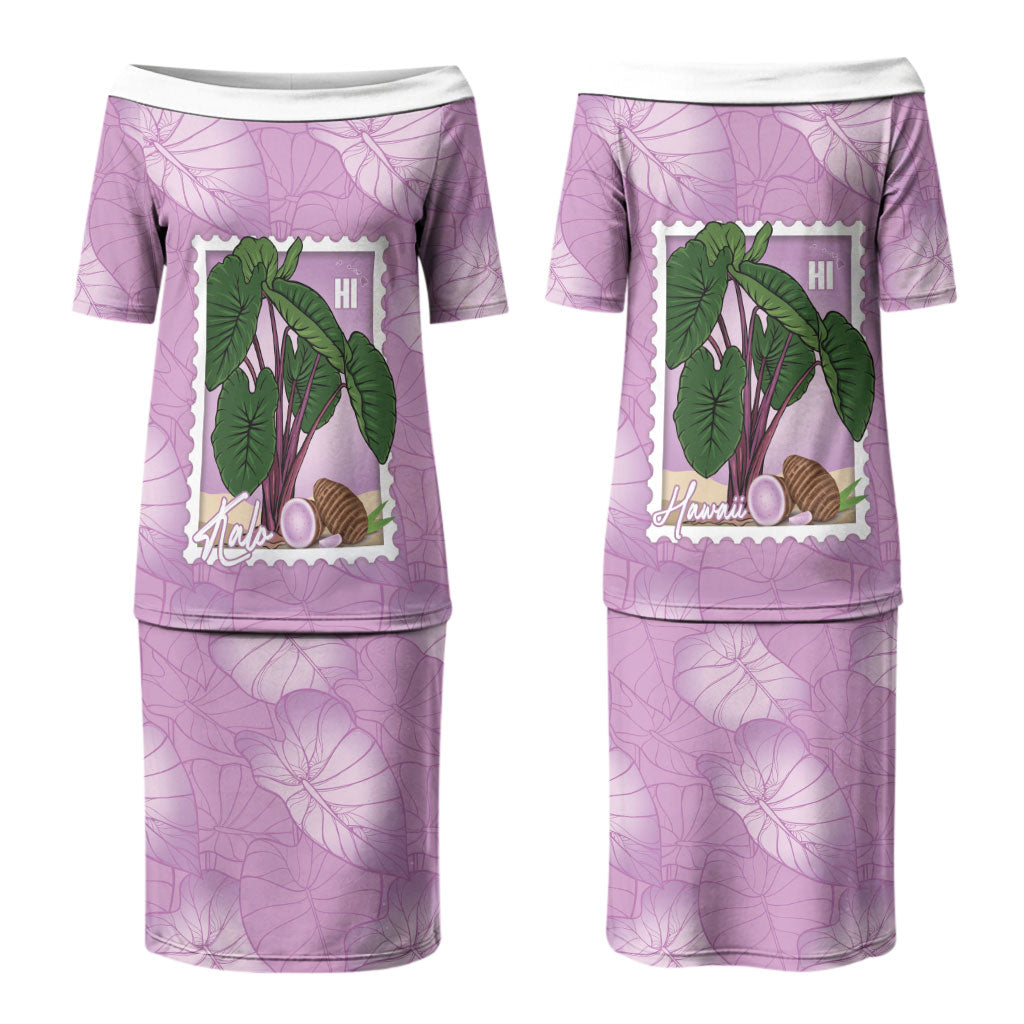 Aloha Hawaii Kalo Couples Matching Puletasi and Long Sleeve Button Shirt Hawaiian Taro Leaves Stylized Stamp LT14 - Polynesian Pride