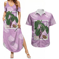 Aloha Hawaii Kalo Couples Matching Summer Maxi Dress and Hawaiian Shirt Hawaiian Taro Leaves Stylized Stamp LT14 Purple - Polynesian Pride