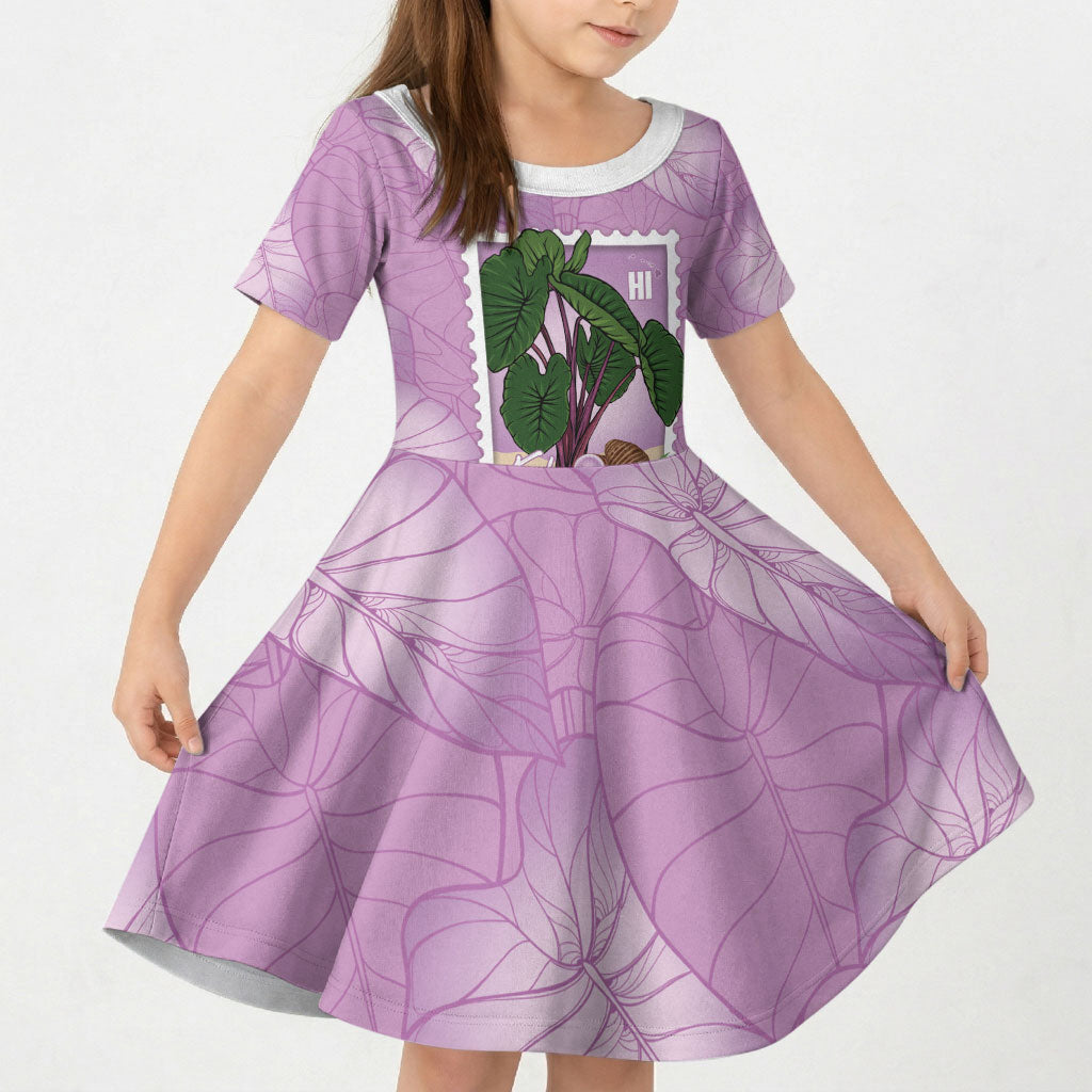 Aloha Hawaii Kalo Kid Short Sleeve Dress Hawaiian Taro Leaves Stylized Stamp LT14 KID Purple - Polynesian Pride
