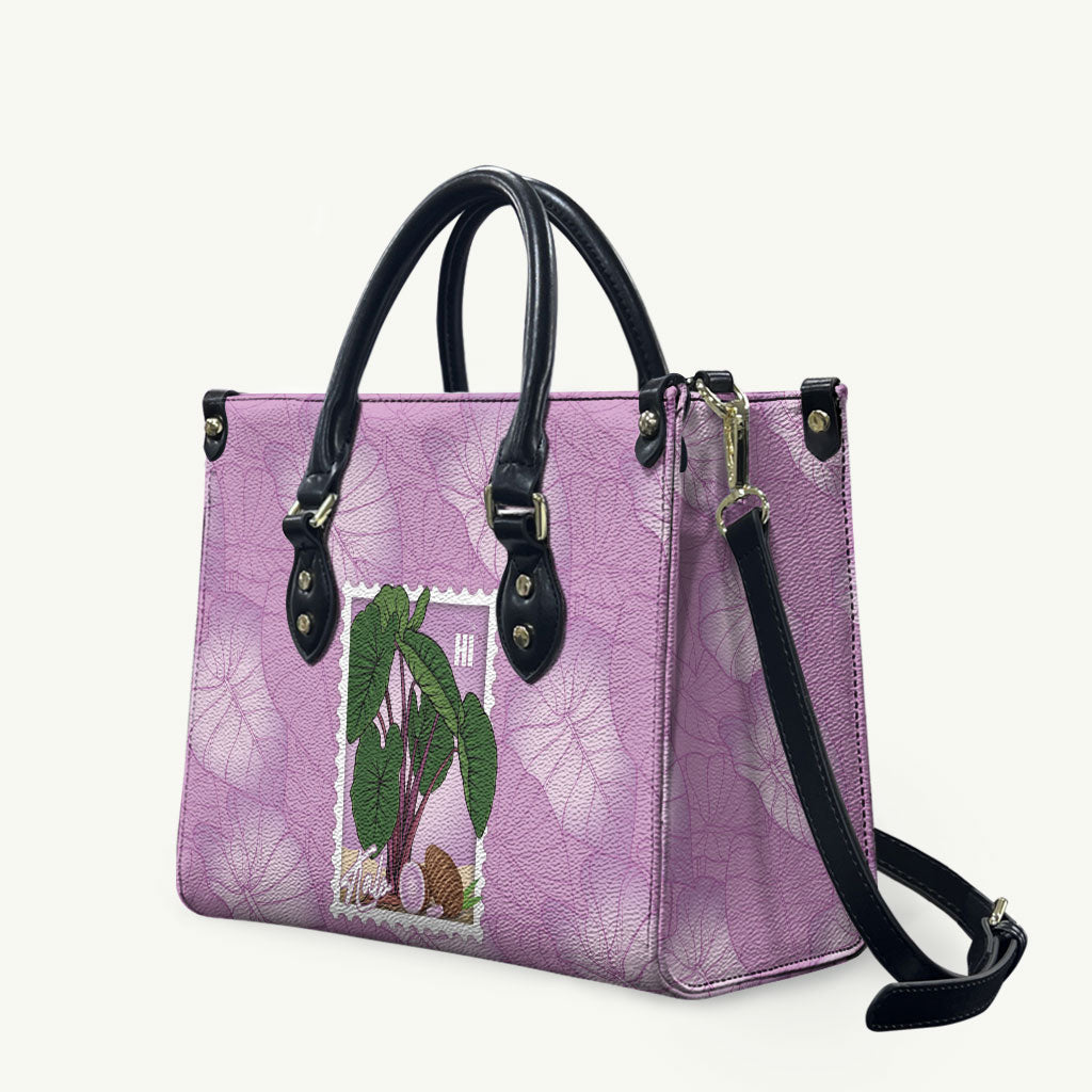 Aloha Hawaii Kalo Leather Bag Hawaiian Taro Leaves Stylized Stamp LT14 Purple - Polynesian Pride