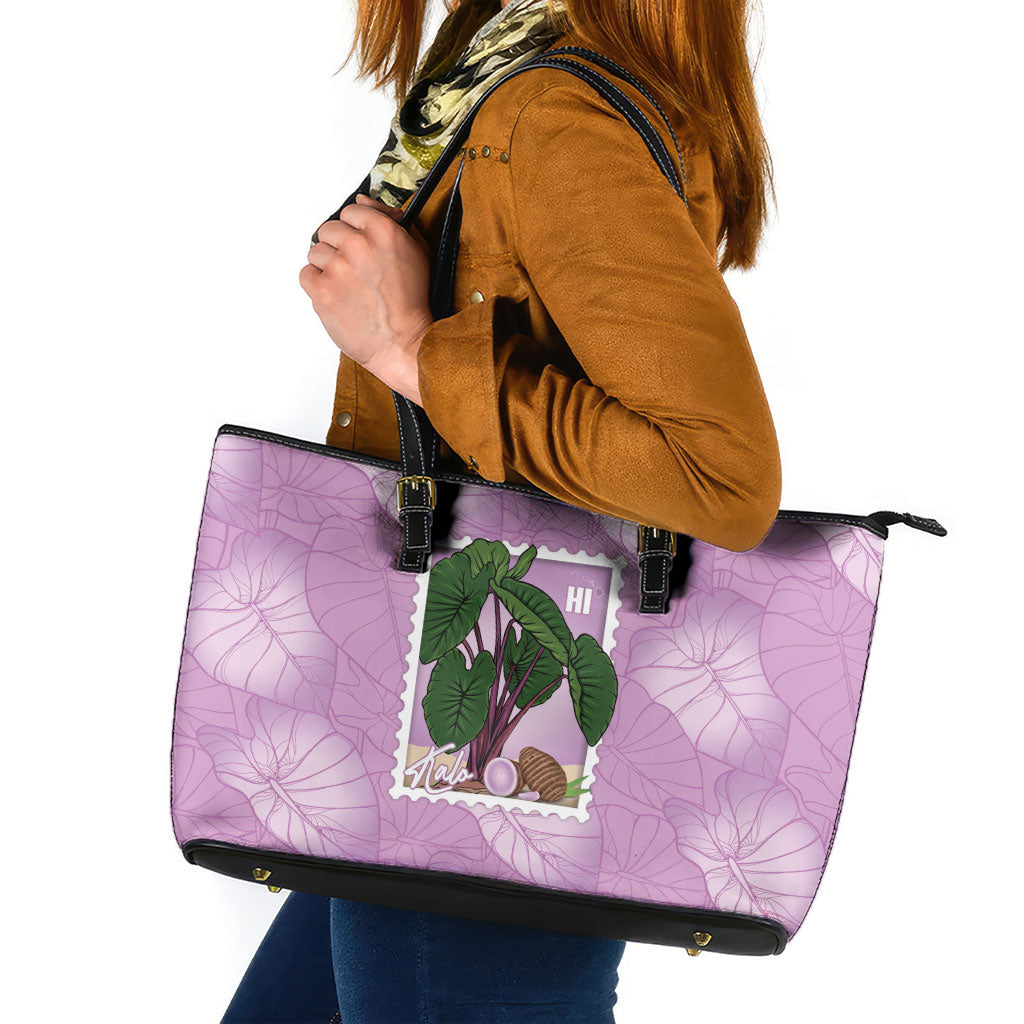 Aloha Hawaii Kalo Leather Tote Bag Hawaiian Taro Leaves Stylized Stamp LT14 Purple - Polynesian Pride