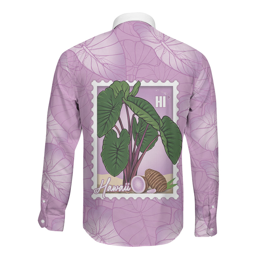 Aloha Hawaii Kalo Long Sleeve Button Shirt Hawaiian Taro Leaves Stylized Stamp LT14 - Polynesian Pride